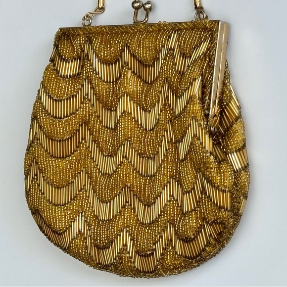 Vintage Walborg Gold Beaded Evening Bag 1950s Scallop Clutch Art Deco - Picture 3 of 6
